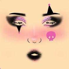 Raven Inspired Makeup, Maquillaje De Payaso Mujer, Raven Makeup, Kuromi Makeup, Makeup Charts, Creepy Makeup, Face Charts, Makeup Drawing, Hello Kitty Makeup