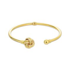 Spice up her look with this love knot open bangle bracelet. Made in responsibly sourced 100% repurposed 14K yellow gold The hinged, hollow cuff is finished with one ball end and a textured and polished love knot Made in Italy From Reaura, KAY's first exclusive repurposed 14K gold collection Open Bangle Bracelet, Open Bangle, Love Knot, Gold Collection, Spice Up, Bangle Bracelet, Spice Things Up, Apparel Accessories, Bangle Bracelets