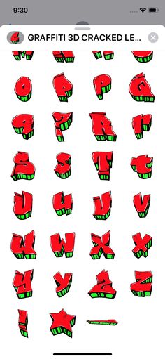 some red and green stickers on a white background with the words graffii 3d cracked