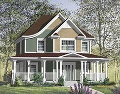 this is an artist's rendering of the front elevation of these country house plans