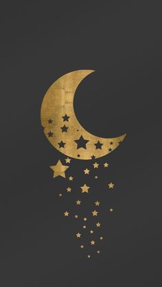 a gold crescent and stars on a black background