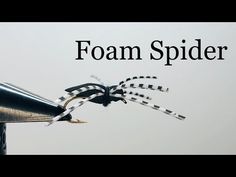 a black and white spider sitting on top of a metal pole with the words foam spider