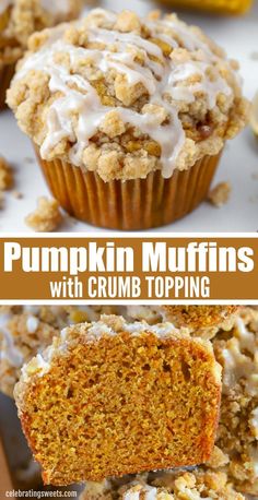 pumpkin muffins with crumb topping are the perfect treat for fall and thanksgiving