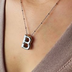 Chic & modern handmade customized initial necklace with letter B. This stylish accessory is durable and was made with high quality material. Handcrafted with precision, these sophisticated necklace are durable, hypoallergenic & lightweight, making sure that they can be adored for a lifetime. With its contemporary design and timeless appeal, these letter pendant necklace will complement a variety of outfits. Whether you're dressing up for a special occasion or adding a chic tone to your everyday B Pendant Necklace, B Letter Necklace, B Initial Necklace Silver, Lowercase Letter Necklace, B Initial Necklace, Silver Bubble Letter Necklace, B Initial, Letter Pendant Necklace, Cable Chain Necklace