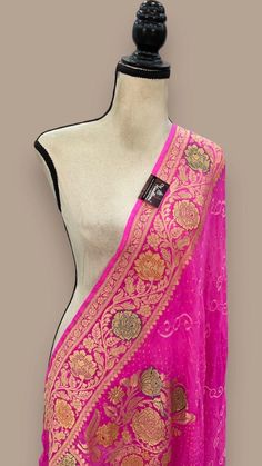 Pure Georgette Banarasi Bandhej Handloom Dupatta Handloom Dupatta, Scarf Wrap, Scarf Accessory, Art Collection, Bathing Beauties, Display Homes, Saree