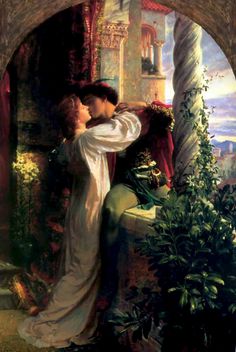 a painting of a man and woman kissing in an archway with greenery around them