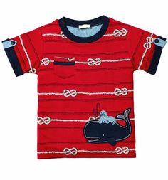 Le Top Infant / Toddler Boys Blue Whale and Nautical Rope on Red Shirt Top Swimwear, Toddler Tops, Nautical Rope, Top Les, Applique Shirts, Top Clothing, Warm Weather Outfits, Shirt Print Design, Summertime Fun