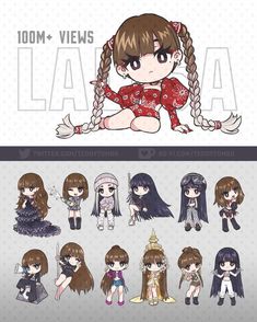 anime character paper dolls with long hair and braids, sitting on the floor in front of