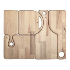 three wooden cutting boards with holes in the middle and two on each side to cut into smaller pieces