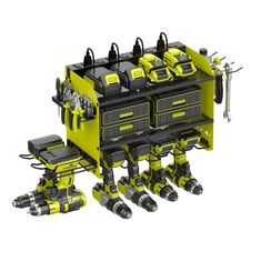 a yellow and black toolbox with tools in it