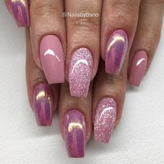 Pink Gel Nails, Pink Gel, Gold Nail, Her Nails, Mermaid Nails, Colorful Nail Designs, Pretty Nail Art, Nail Designs Glitter, Coffin Nails Designs