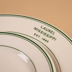 three plates with names on them sitting next to each other