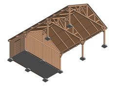 an image of a wooden structure that is being constructed with metal beams and wood shinnings