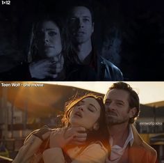 two different scenes from the same movie, one is being hugged by a woman and the other is looking at her face