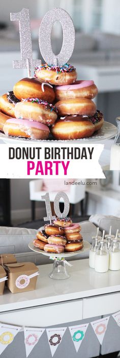 a birthday party with donuts and candles