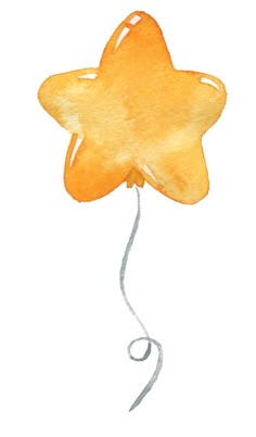 a watercolor drawing of a yellow star shaped balloon with a string attached to it