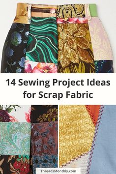 Is your scrap fabric pile getting too big? Here's how to turn small and large scraps into new clothes and accessories. I've included 14 interesting and unique sewing project ideas to refashion and upcycle fabric waste. Remnant Fabric Projects Ideas, Scrap Fabric Clothing Ideas, Fabric Recycling Ideas, Leftover Fabric Ideas Clothes, Best Out Of Waste Clothes Ideas, Scrap Fabric Dress, Patchwork Dress Diy, Diy Clothes Upcycle, Leftover Fabric Ideas