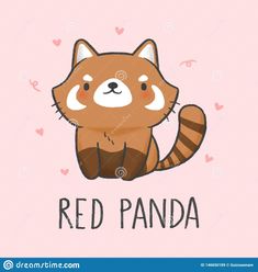 cute red panda with hearts on pink background