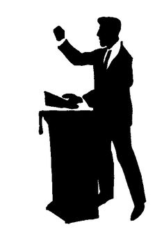 a black and white silhouette of a man in a suit at a desk with a computer