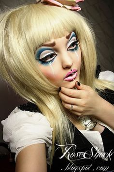 Alice In Wonderland Series, Rose Shock, Alice In Wonderland Makeup, Wonderland Makeup, Theatre Makeup, Theatrical Makeup, Character Makeup, Doll Makeup, Special Effects Makeup