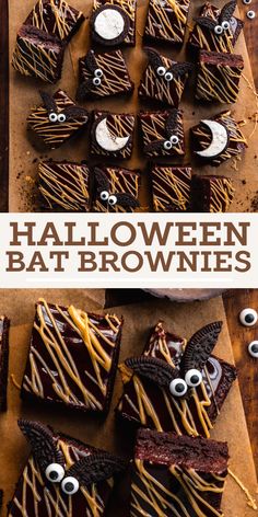 halloween brownies with googly eyes and chocolate drizzled on the top