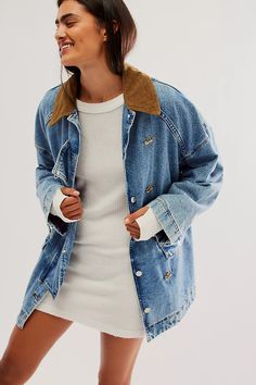 We The Free Denim Barn Coat | Free People Free People Fall, Long Denim Jacket, Barn Coat, Jacket Pattern Sewing, Free People Jacket, Free People Clothing, Oversized Denim Jacket, Free People Denim, Denim Coat