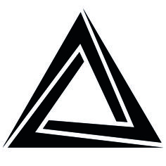 a black and white triangle logo on a white background