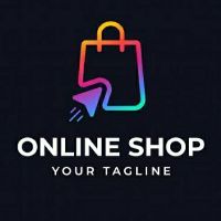 the online shop logo is colorful and has a shopping bag on it's side