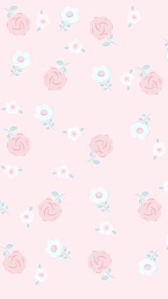 a pink background with white and blue flowers