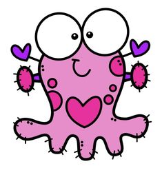 a pink monster with hearts on its chest