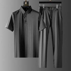 Elegant Summer Office Wear Sets, Black Summer Workwear Sets, Formal Summer Sets With Short Sleeves, Black Summer Formal Set, Two Piece For Men, Casual Suits Men, Business Casual Suit, Mens Business Casual Outfits, Striped Suit