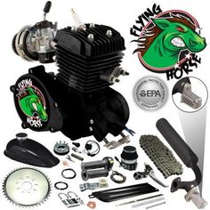 an image of a motorcycle engine and parts