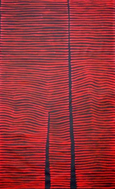 an abstract painting with red and black lines