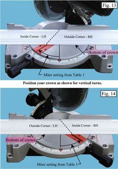 two pictures showing the different parts of a circular sawing machine and how to use it