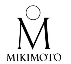 the mikimoto logo is shown in black and white, with an orange circle above it