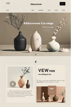 an image of a website page with vases and flowers on the front, and in the back