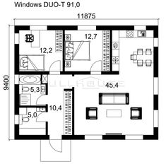 the floor plan for a two bedroom apartment with an attached bathroom and living room area