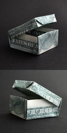 an origami dollar bill folded into a box