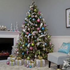 a decorated christmas tree in a living room