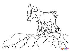 a horse standing on top of a mountain with rocks in the foreground and an animal behind it