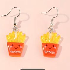 Brand New French Fries Acrylic Earrings New In Package French Fried Potatoes, Cherry Drop Earrings, French Fry, Love French, Jewelry Fashion Trends, Heart Drop Earrings, Skull Earrings, Handcrafted Earrings, French Fries