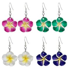 PRICES MAY VARY. 🏵️Elegant Design🏵️: These four pairs of earrings come in four colors and are a very practical color combination that can match almost any makeup and outfit. Frangipani design, beautiful colors. Don't forget to share your happiness with me when you receive compliments on these flower earrings. 🏵️Lightweight And Reliable🏵️: Our dangle flower earrings are made from polymer clay, not easy tear or fade, light in weight, no worry about ears being dragged, bringing a pleasant weari Acrylic Nails Almond Shape, Tropical Bohemian, Flower Drop Earrings, Unique Products Design, Almond Acrylic Nails, Almond Shape, Brand Concept, Nails Almond, Sustainable Jewelry