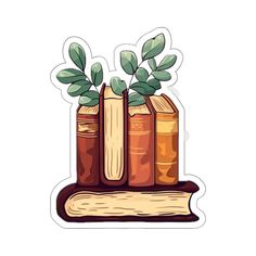 three books with plants growing out of them on top of a pile of books stickers