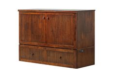 a wooden cabinet with two doors and drawers