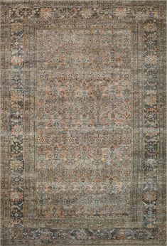 an antique rug with many different colors and patterns