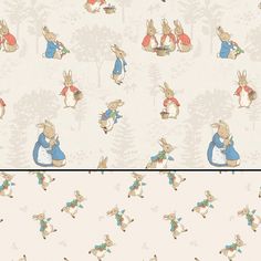 an image of rabbits in the woods with trees and flowers on white wallpapers