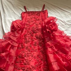 This Is The Luxury Beautiful Red Flower Dress. With The Straps And Red Beads On The Flowers. Made For Pageants Etc. Red Flower Dress, Red Beads, Flower Dress, Red Bead, Red Flower, The Flowers, Flower Dresses, Kids' Dresses, Colorful Dresses