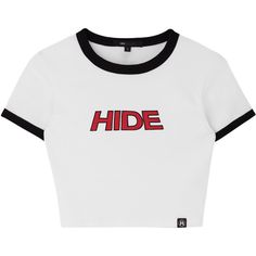 HIDE Contrast Trim Crop Top ($26) ❤ liked on Polyvore featuring tops Punk Short Sleeve Crop Top With Letter Print, Casual Slogan Crop Top T-shirt, Cotton Slogan Crop Top T-shirt, Black Slogan Crop Top T-shirt, Black Logo Print Crop Top T-shirt, Png Clothes, Golf Skirts