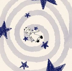 a drawing of a girl falling in the air with stars around her and an abstract background