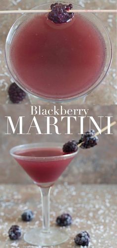 the black berry martini is garnished with berries